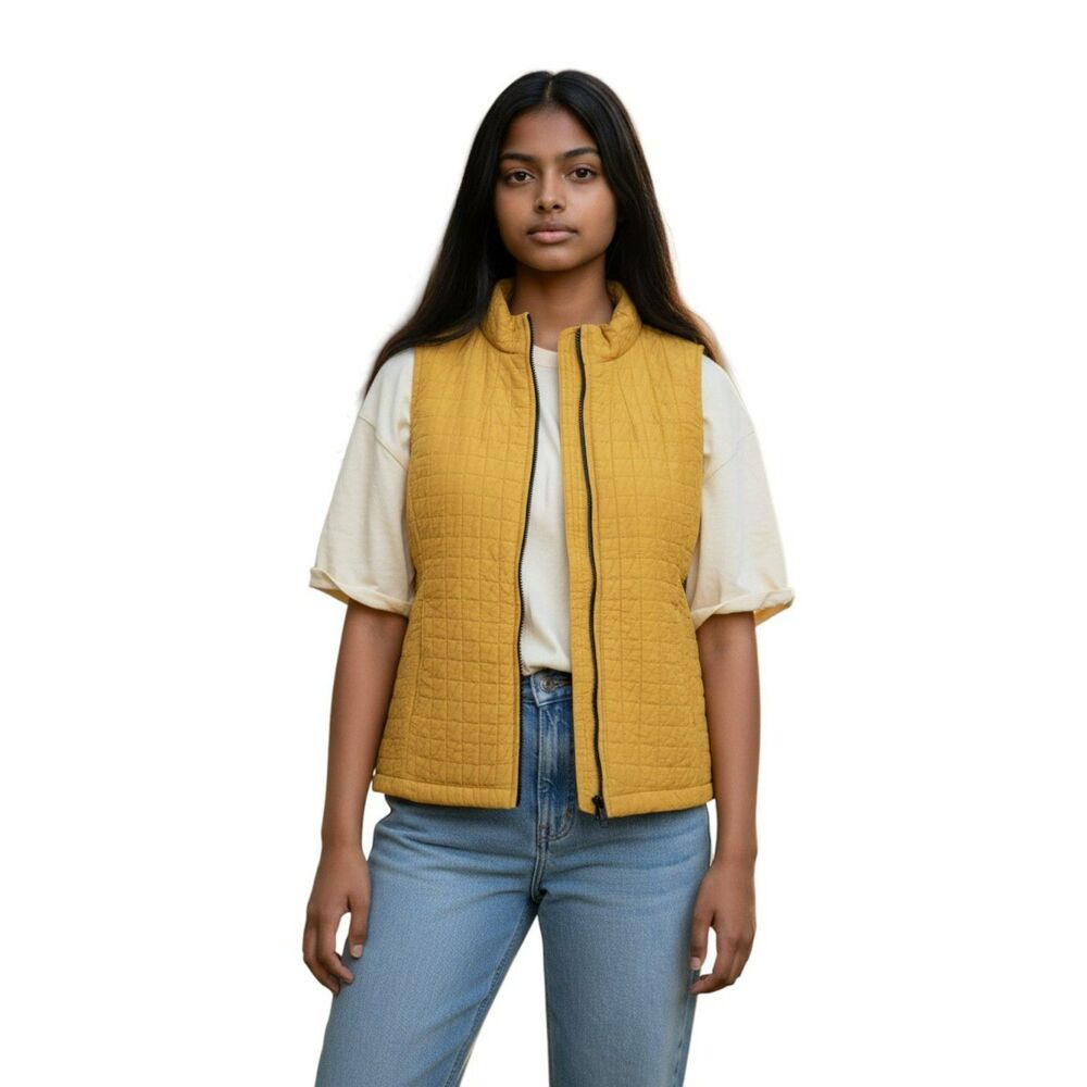 Kiko  Women’s Yellow Vest Size Large Full Zip 100% Satin Brand New